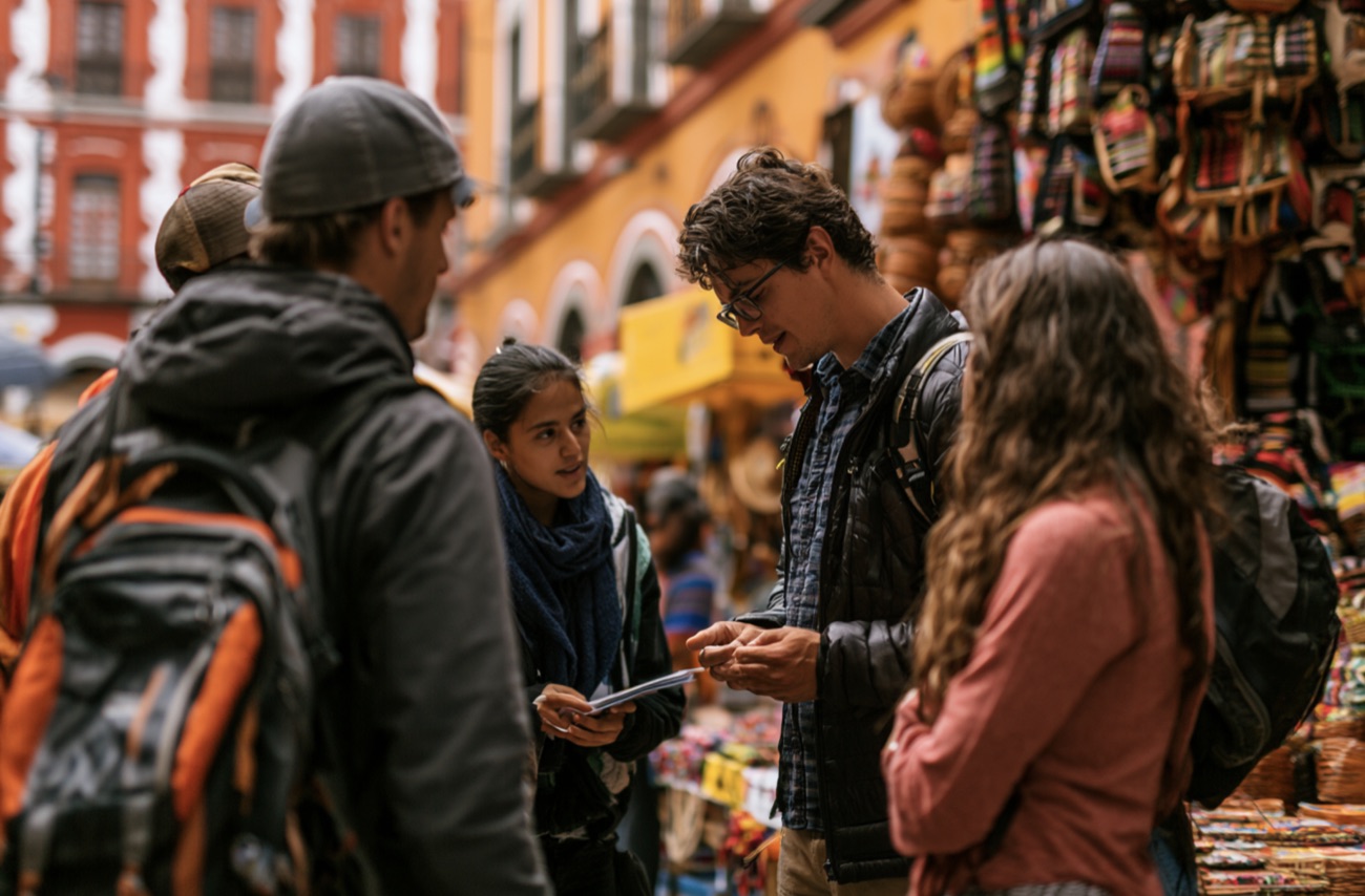 Puesto de artesanías en el mercado El Parián, en Puebla